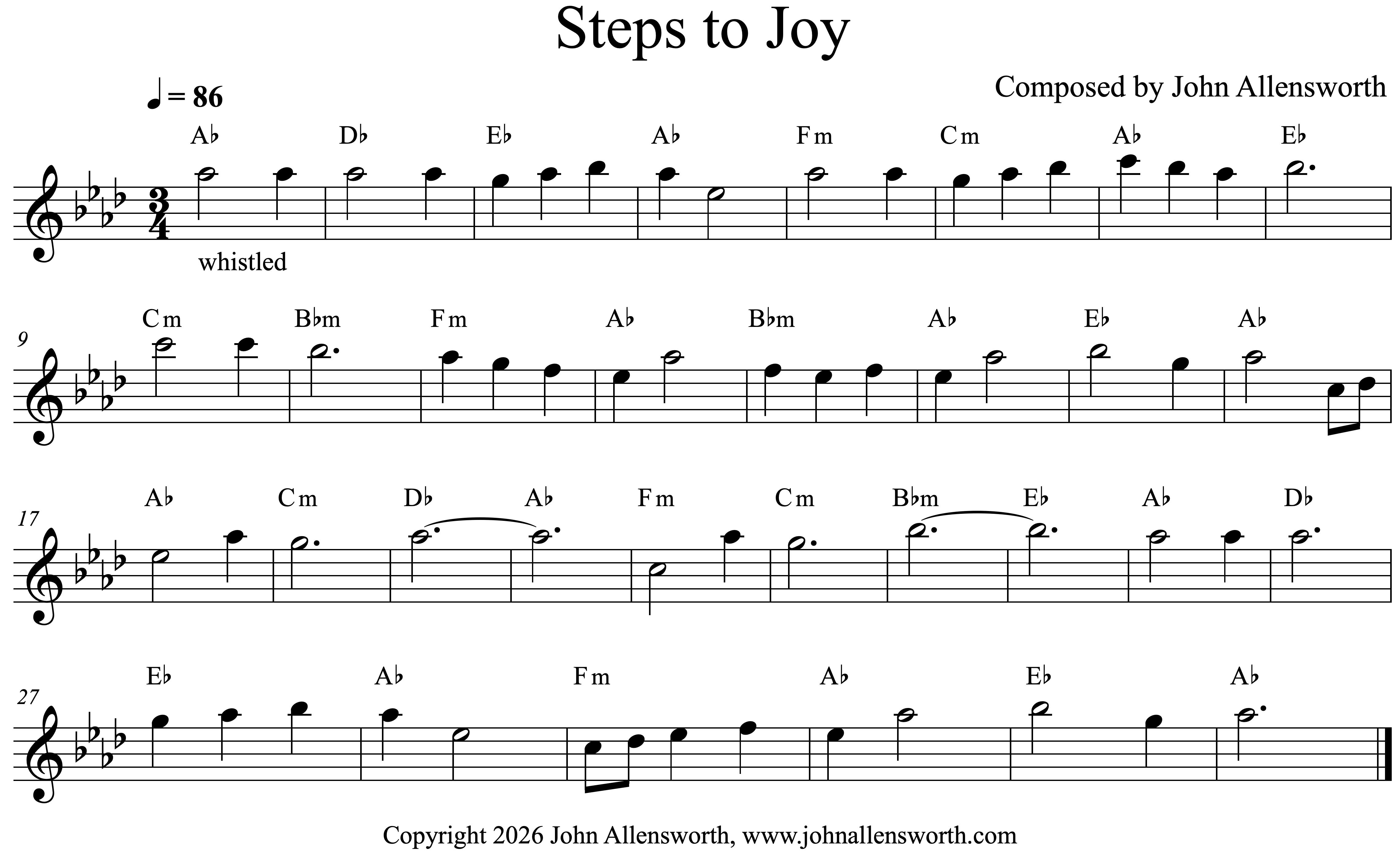 Steps to Joy, traditional version, composed by John Allensworth, copyright 2026